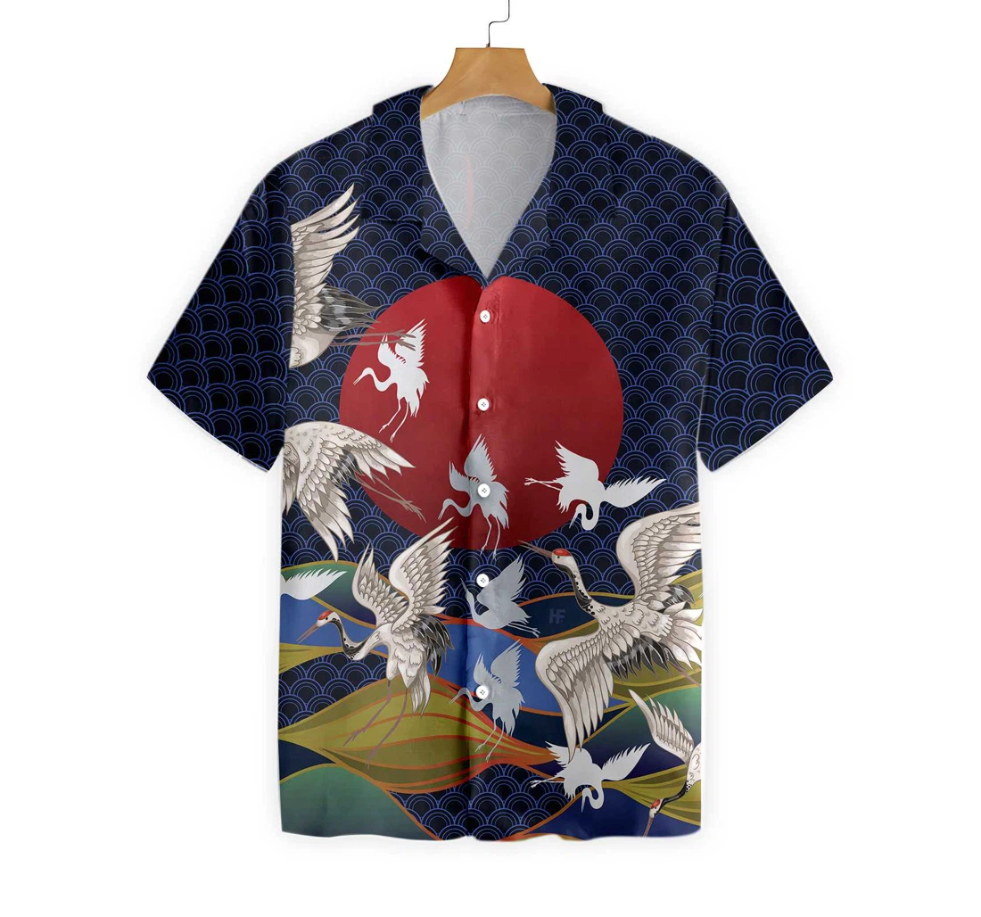Japanese Cranes Hawaiian Shirt, Button Up Aloha Shirt For Men, Women