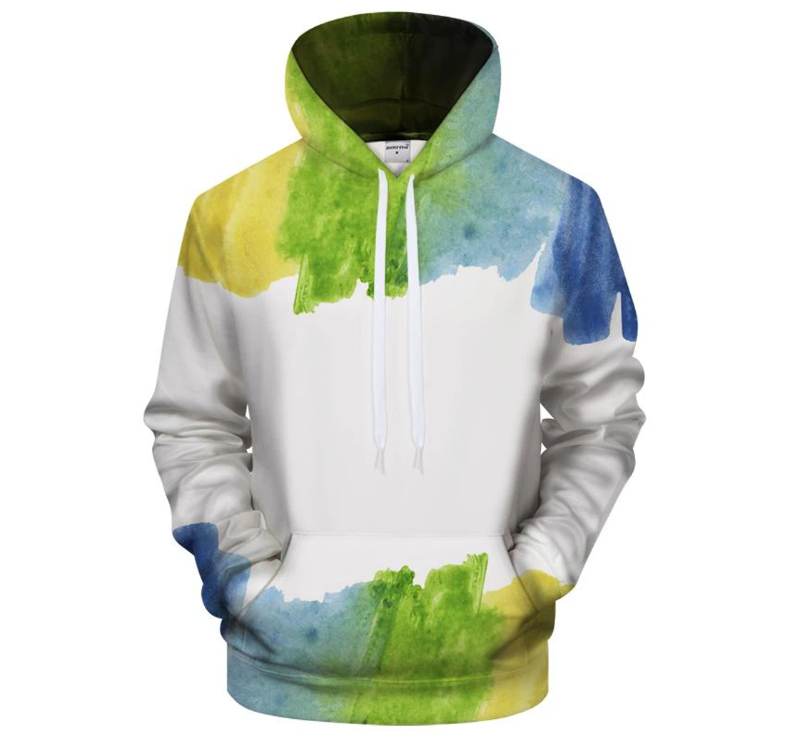 Blue & Green Watercolor - 3D Printed Pullover Hoodie