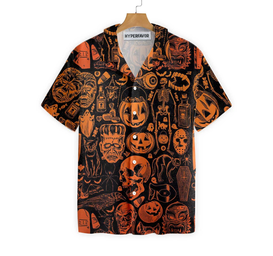Scary Halloween Monsters Halloween Halloween And Hawaiian Shirt, Button Up Aloha Shirt For Men, Women