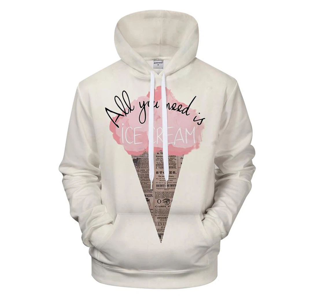 Cotton Candy Ice Cream - 3D Printed Pullover Hoodie