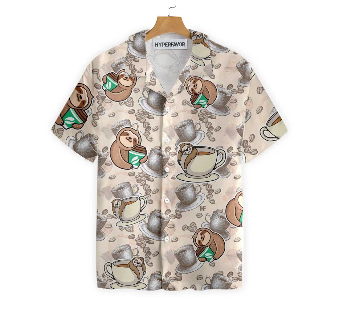 Coffee And Lazy Sloth Hawaiian Shirt, Button Up Aloha Shirt For Men, Women