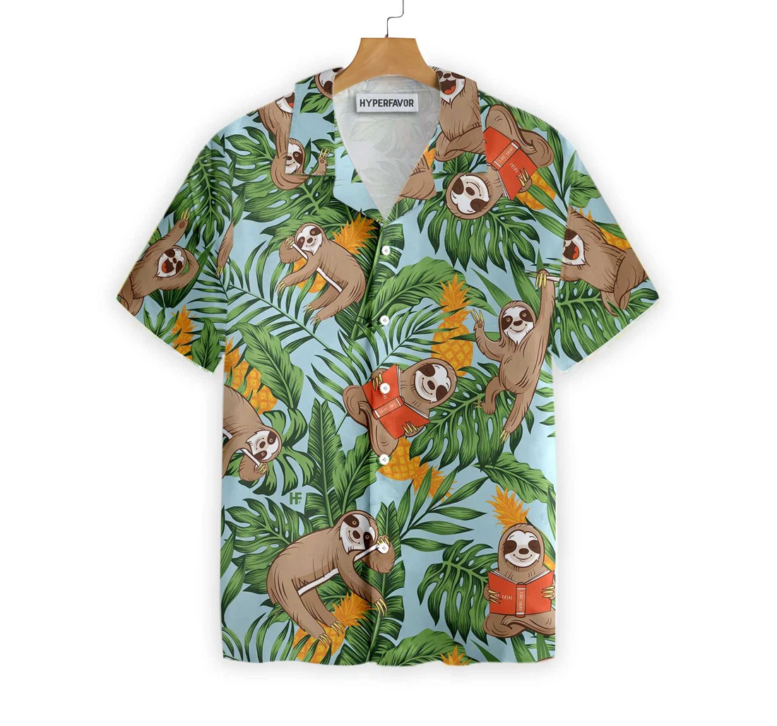 Sloth With Fruit Hawaiian Shirt, Button Up Aloha Shirt For Men, Women