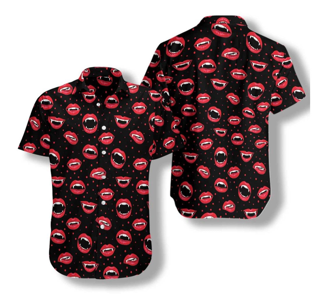 Red Vampire Lips Hawaiian Shirt, Button Up Aloha Shirt For Men, Women