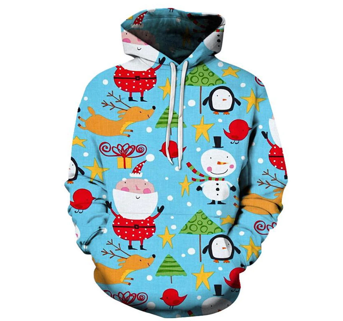 Santa & Snowman Christmas - 3D Printed Pullover Hoodie