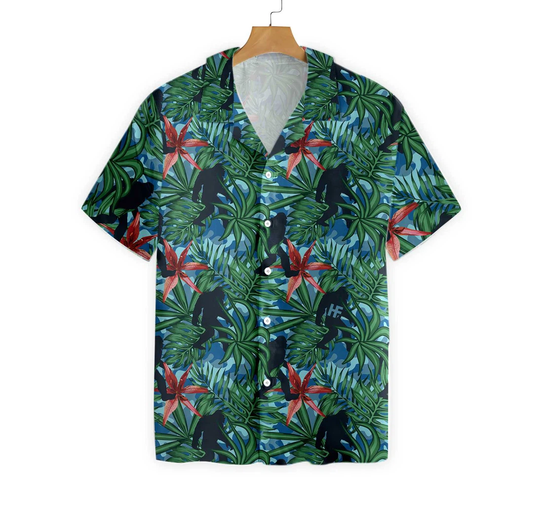 Bigfoot Silhouette Walking Bigfoot Forest Bigfoot Hawaiian Shirt, Button Up Aloha Shirt For Men, Women