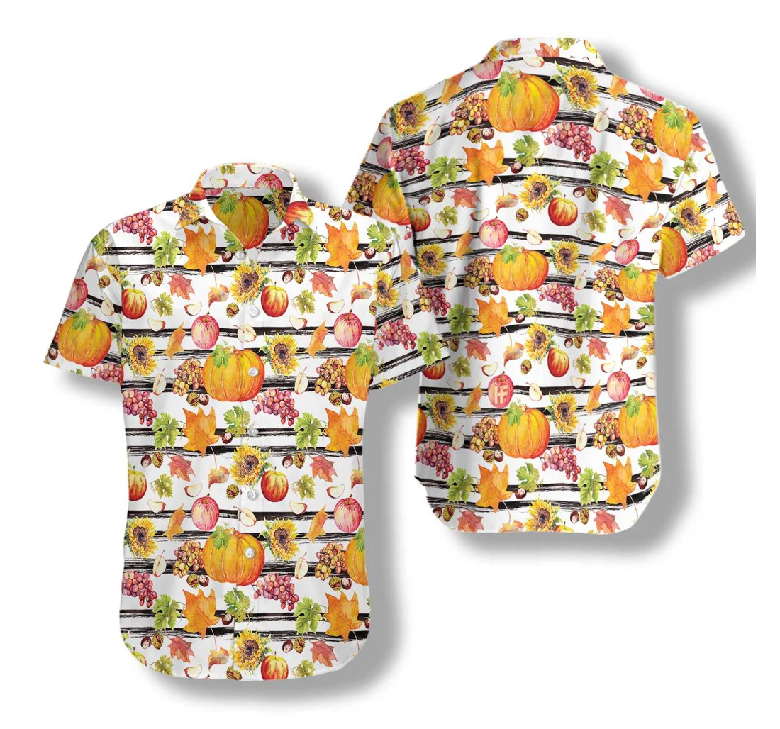 Watercolor Thanksgiving Vegetables With Black Stripes Hawaiian Shirt, Button Up Aloha Shirt For Men, Women