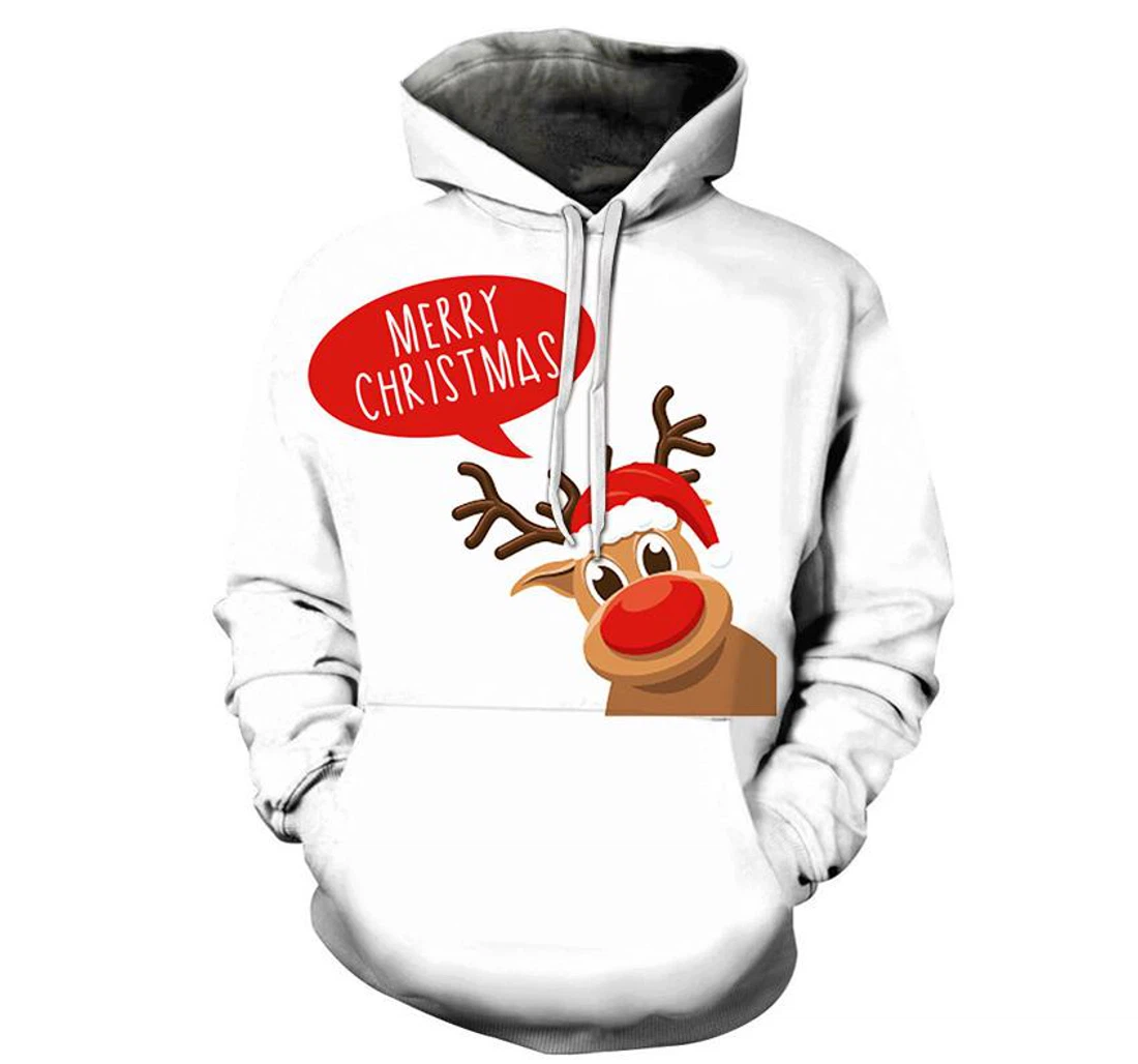 Reindeer Merry Christmas - 3D Printed Pullover Hoodie