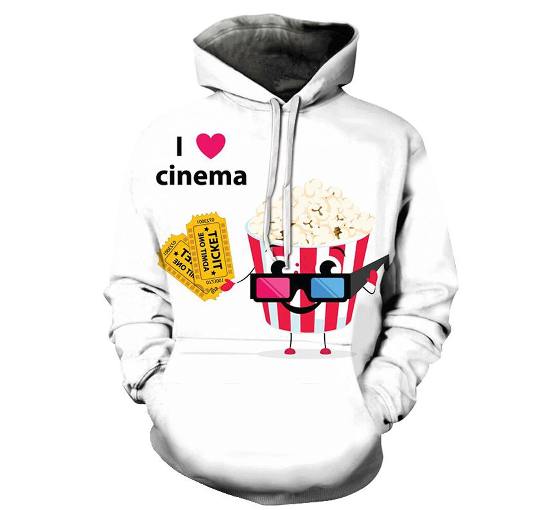 I Love Cinema Popcorn - 3D Printed Pullover Hoodie