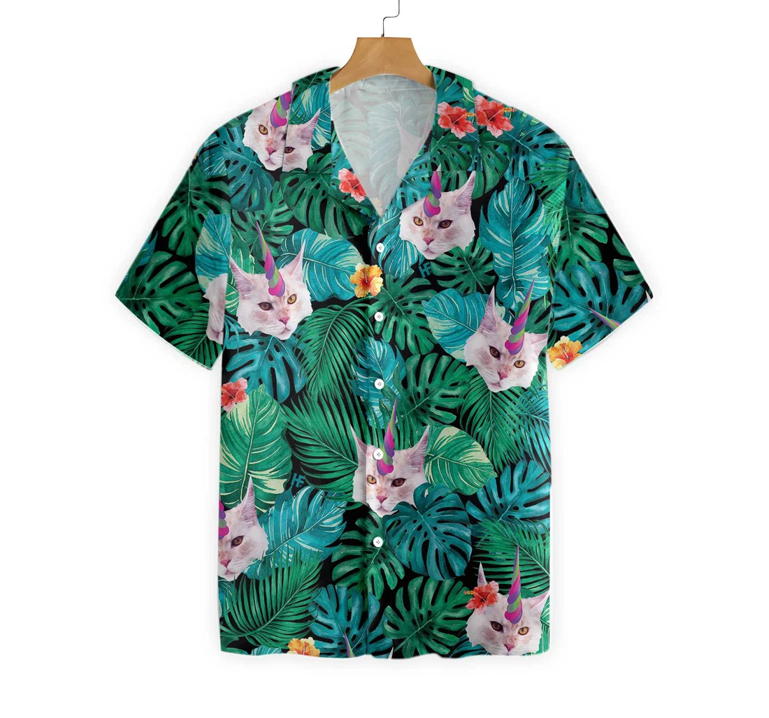 Unicorn Cat Hawaiian Shirt, Button Up Aloha Shirt For Men, Women