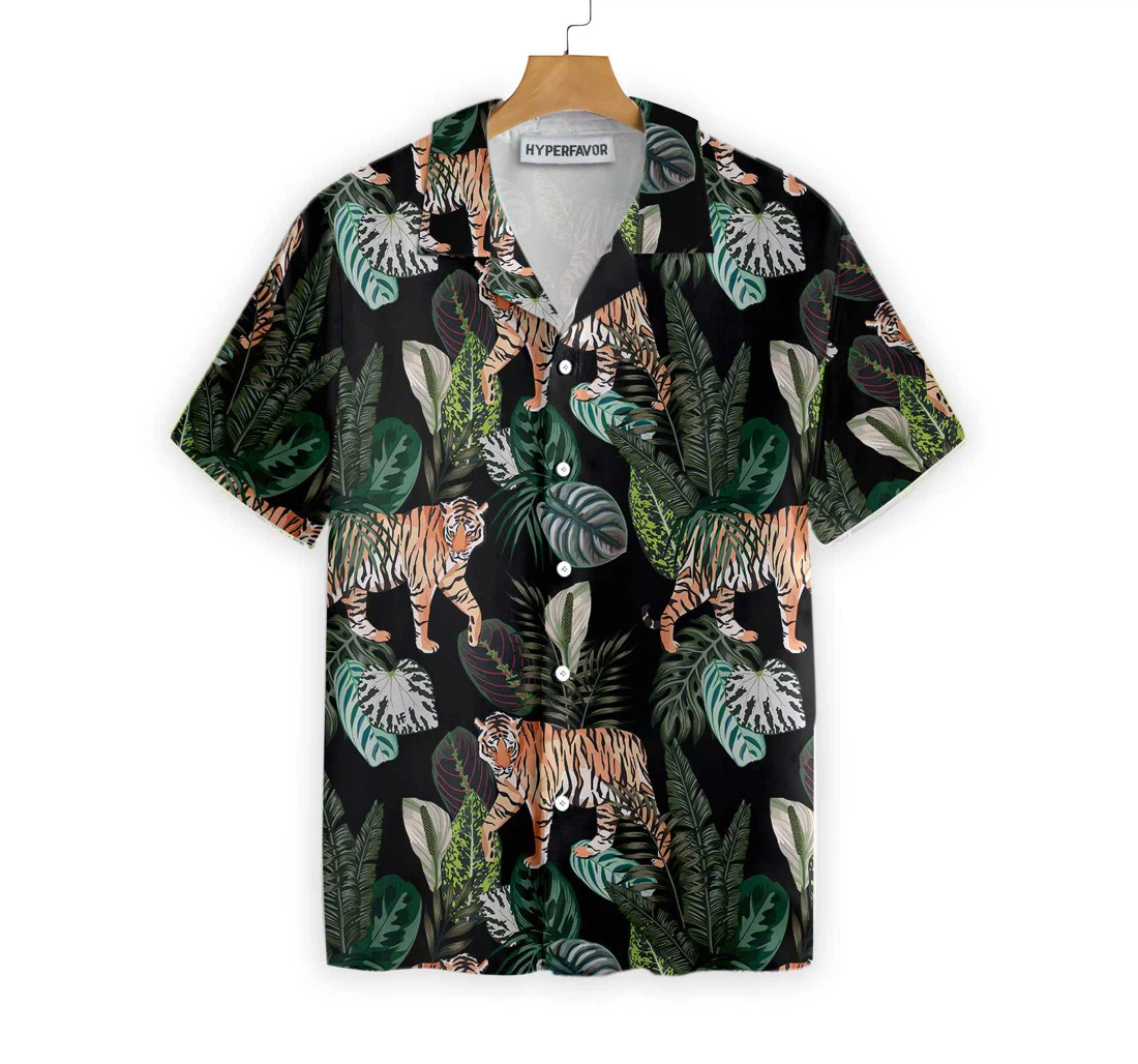 Dark Jungle Exotic Tiger Hawaiian Shirt, Button Up Aloha Shirt For Men, Women