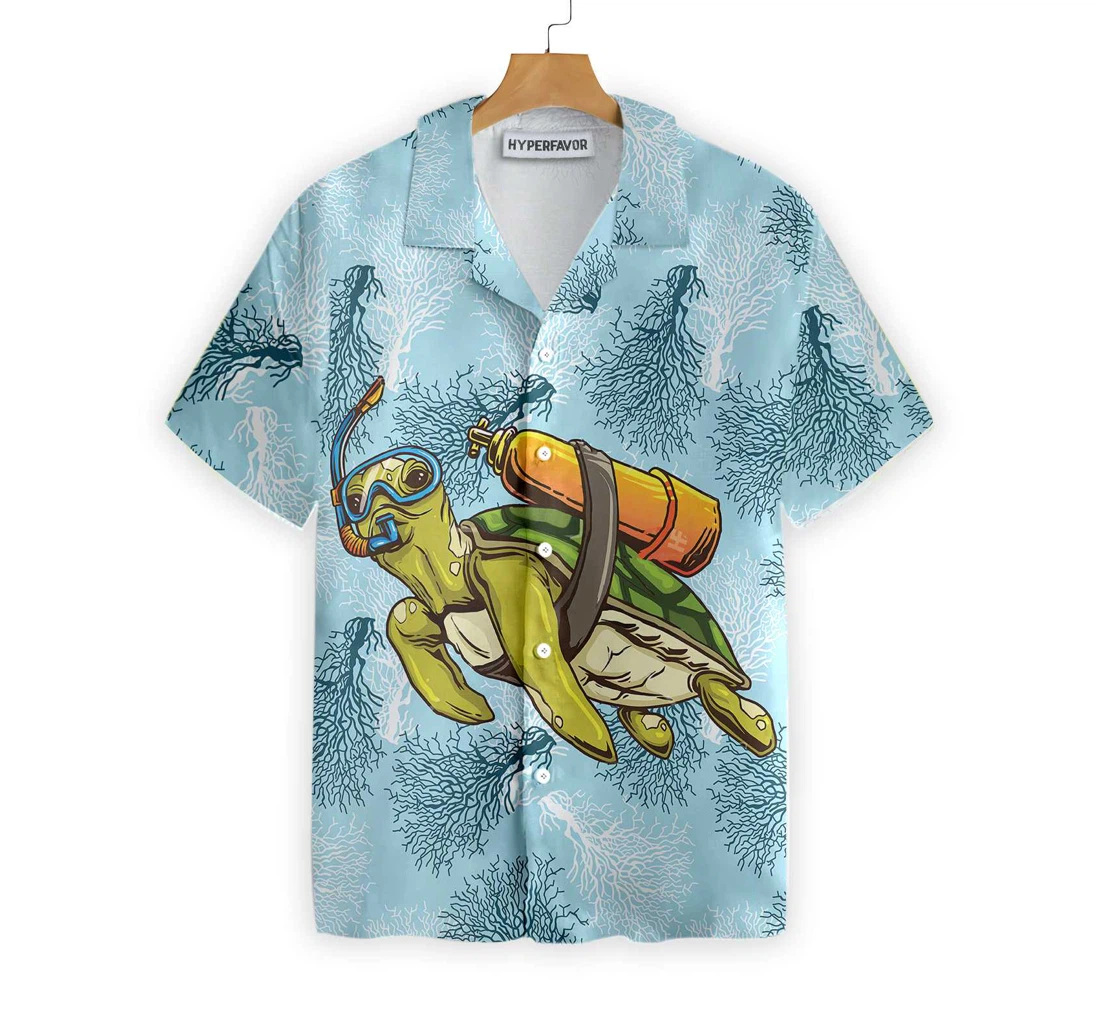 Turtle Scuba Diving Hawaiian Shirt, Button Up Aloha Shirt For Men, Women