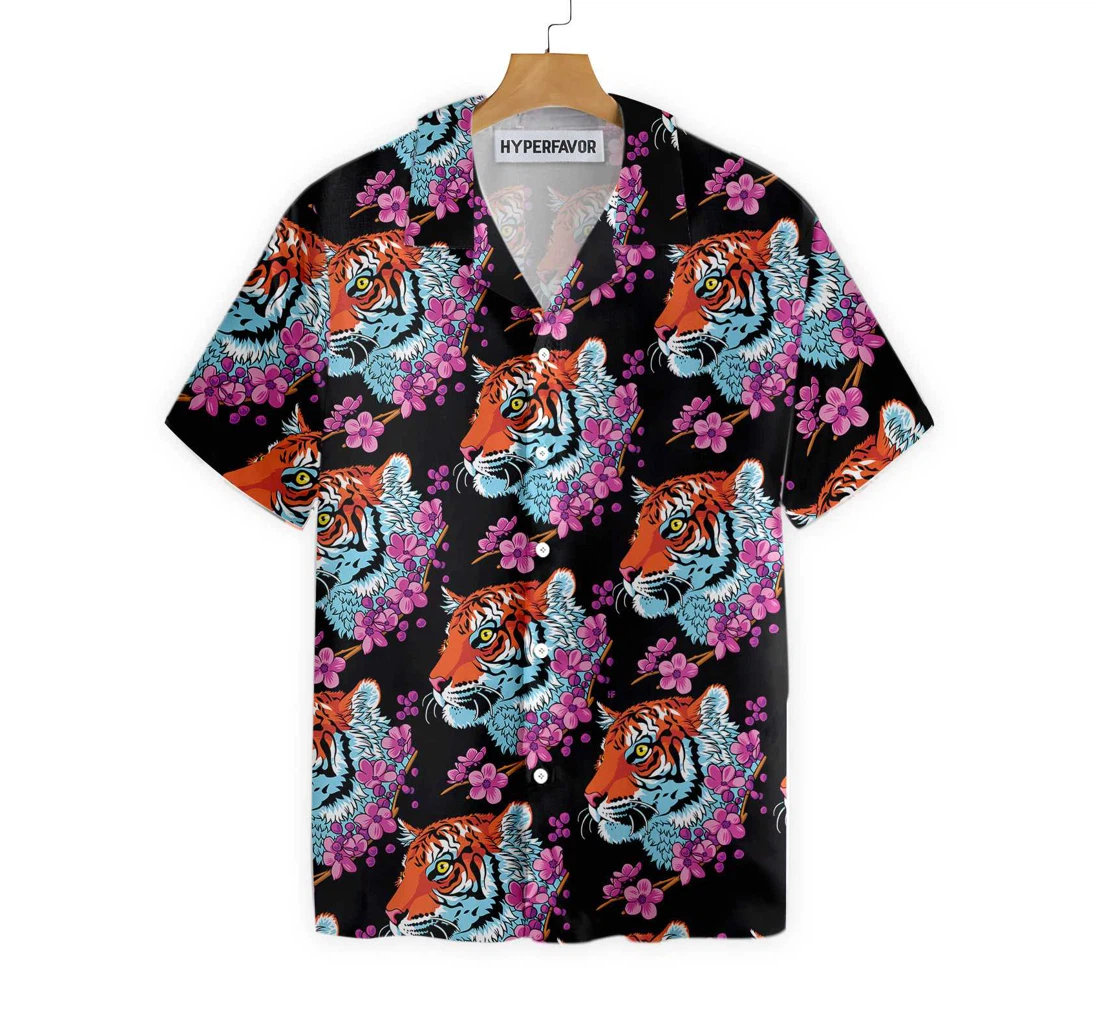 Sakura Tiger Hawaiian Shirt, Button Up Aloha Shirt For Men, Women