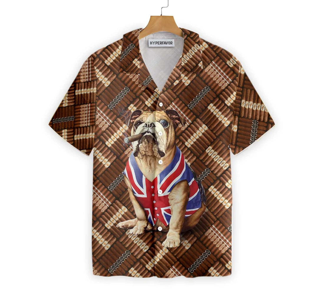 Cigars And Bulldog Hawaiian Shirt, Button Up Aloha Shirt For Men, Women