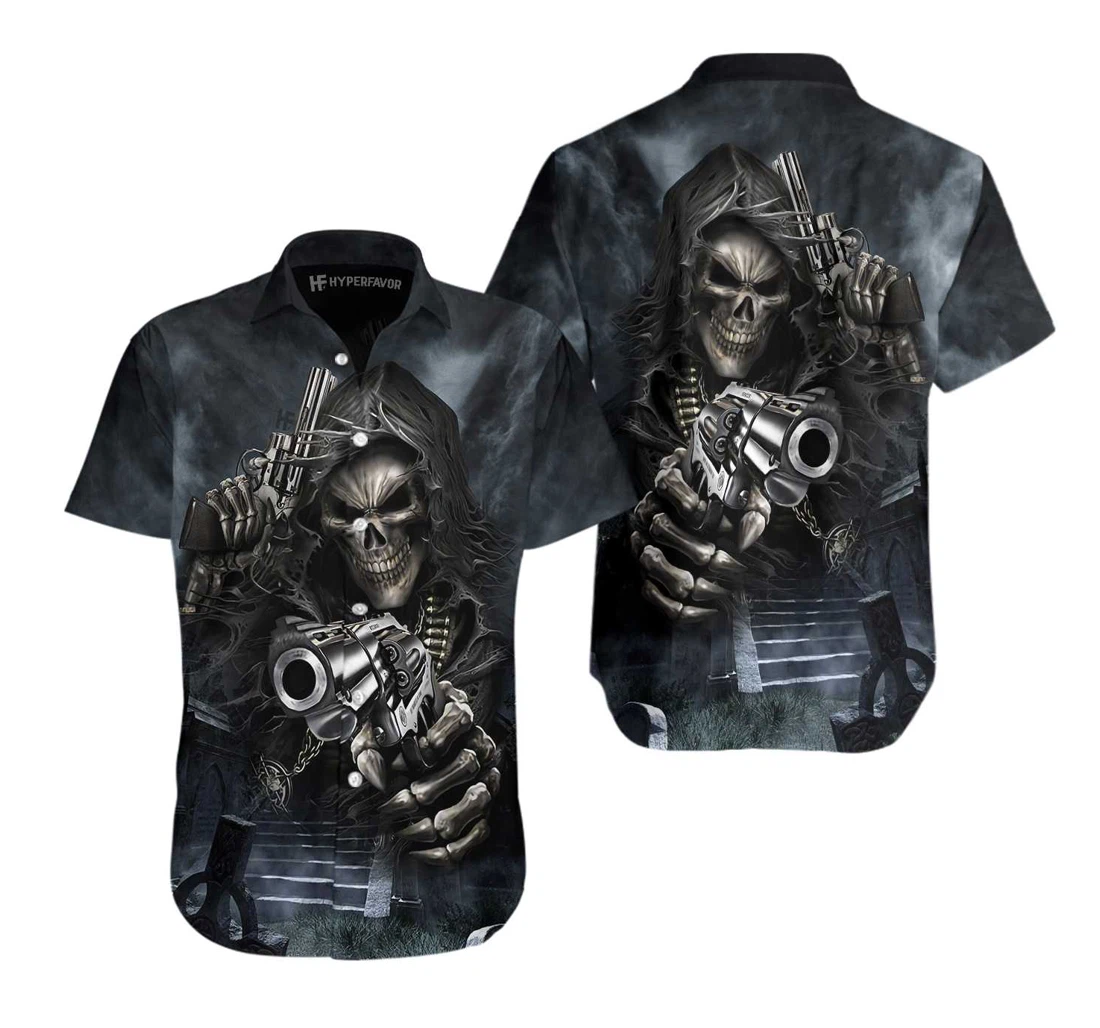 Hunter Skull Hawaiian Shirt, Button Up Aloha Shirt For Men, Women