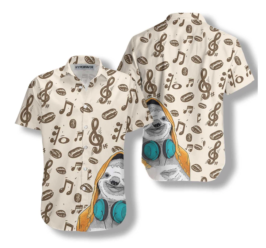 Music Note And Sloth Hawaiian Shirt, Button Up Aloha Shirt For Men, Women