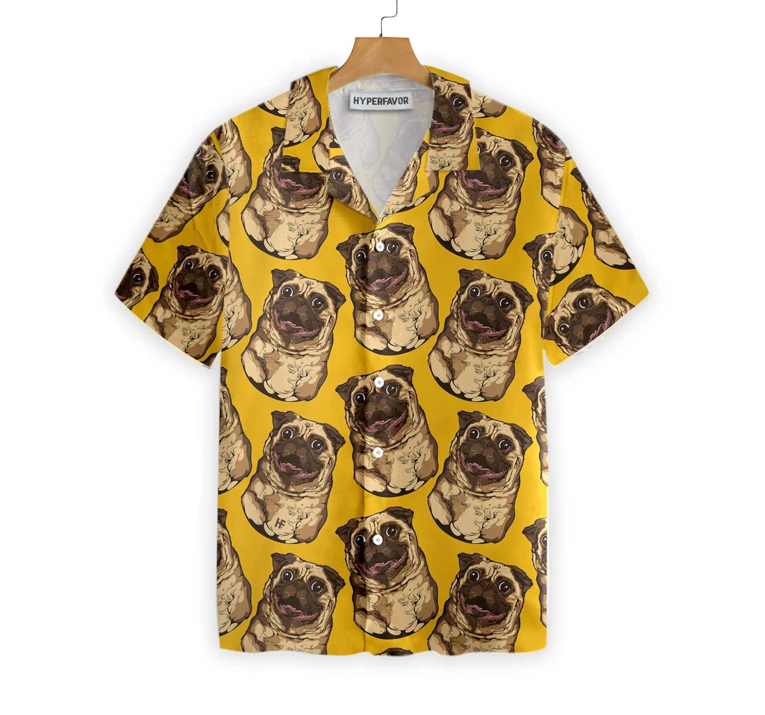Cute Pugs Seamless Pattern Hawaiian Shirt, Button Up Aloha Shirt For Men, Women