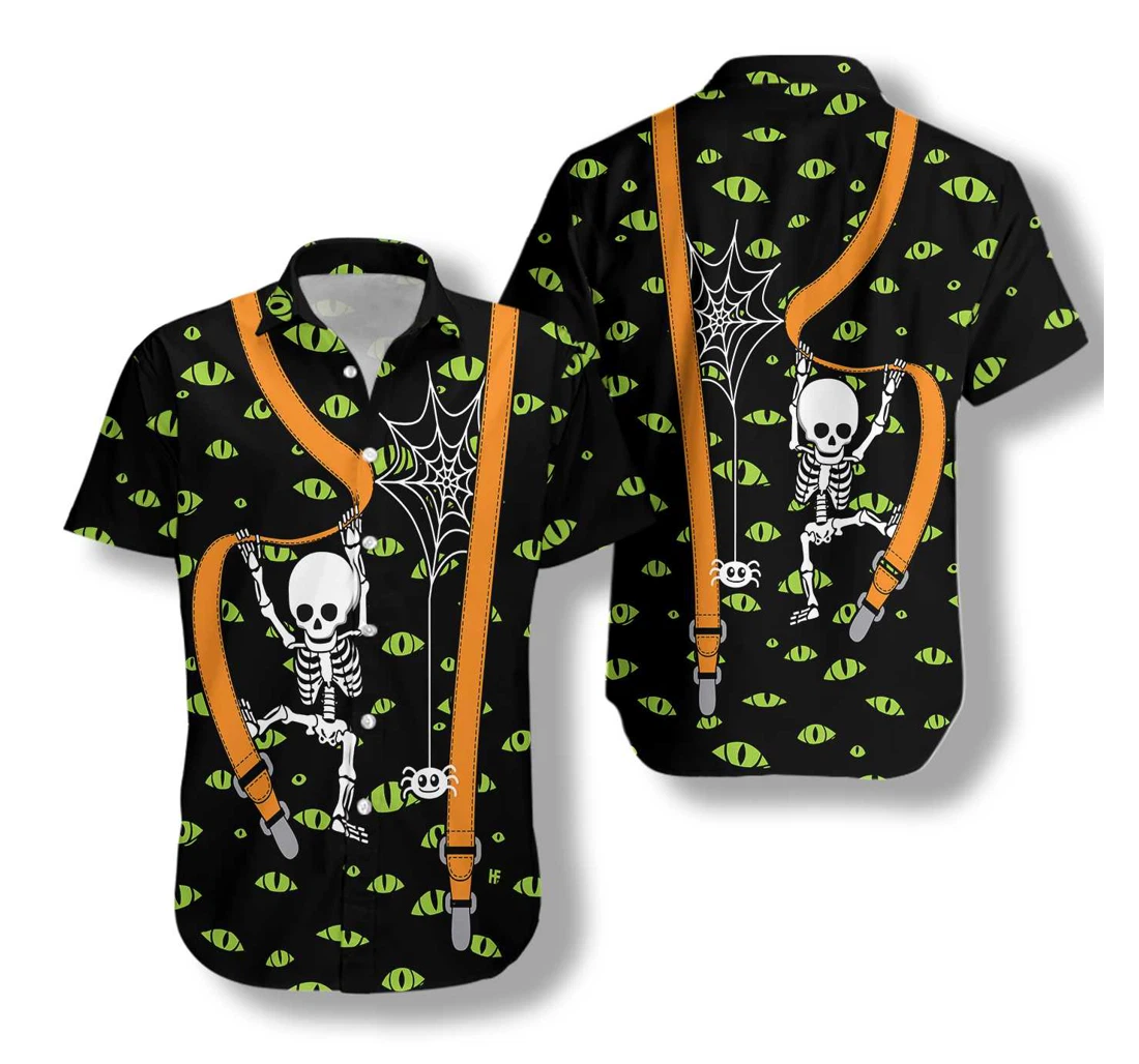 Halloween Skeleton And Monster Eyes Hawaiian Shirt, Button Up Aloha Shirt For Men, Women