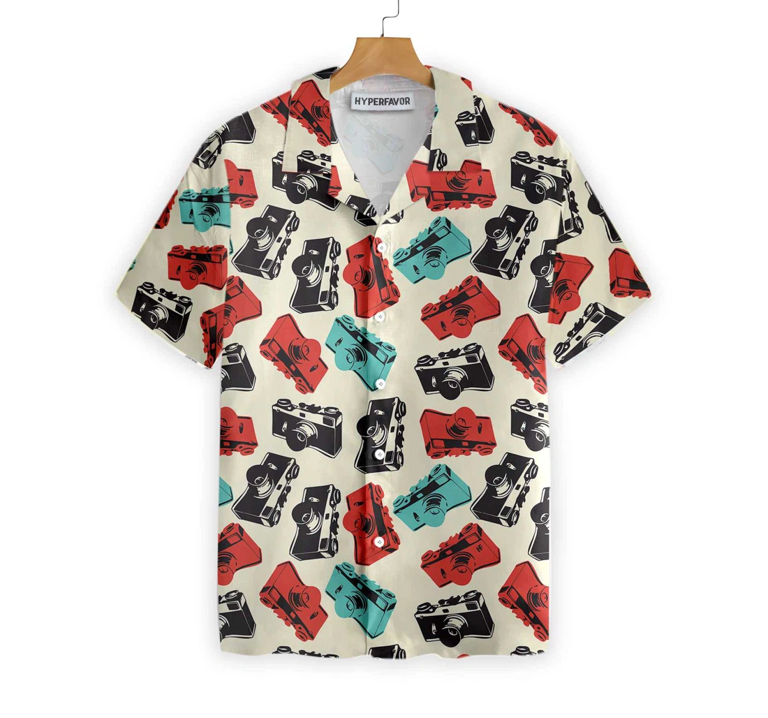 Camera Seamless Pattern Hawaiian Shirt, Button Up Aloha Shirt For Men, Women
