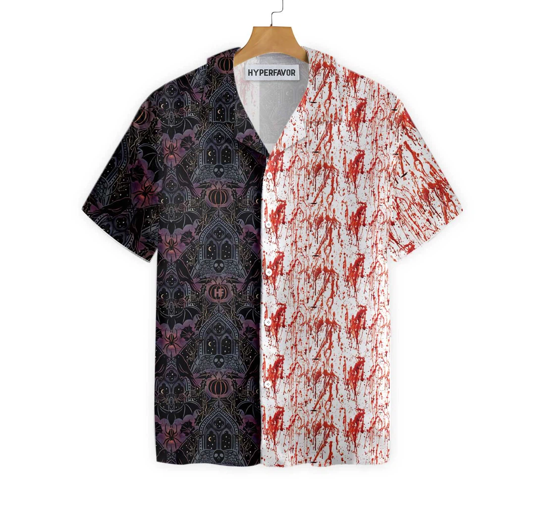 Gothic Halloween Blood , Satanic Bat And Spider Goth Hawaiian Shirt, Button Up Aloha Shirt For Men, Women
