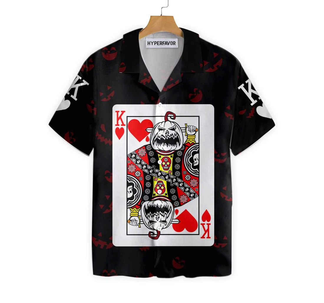 Halloween Pumpkin King Card Hawaiian Shirt, Button Up Aloha Shirt For Men, Women