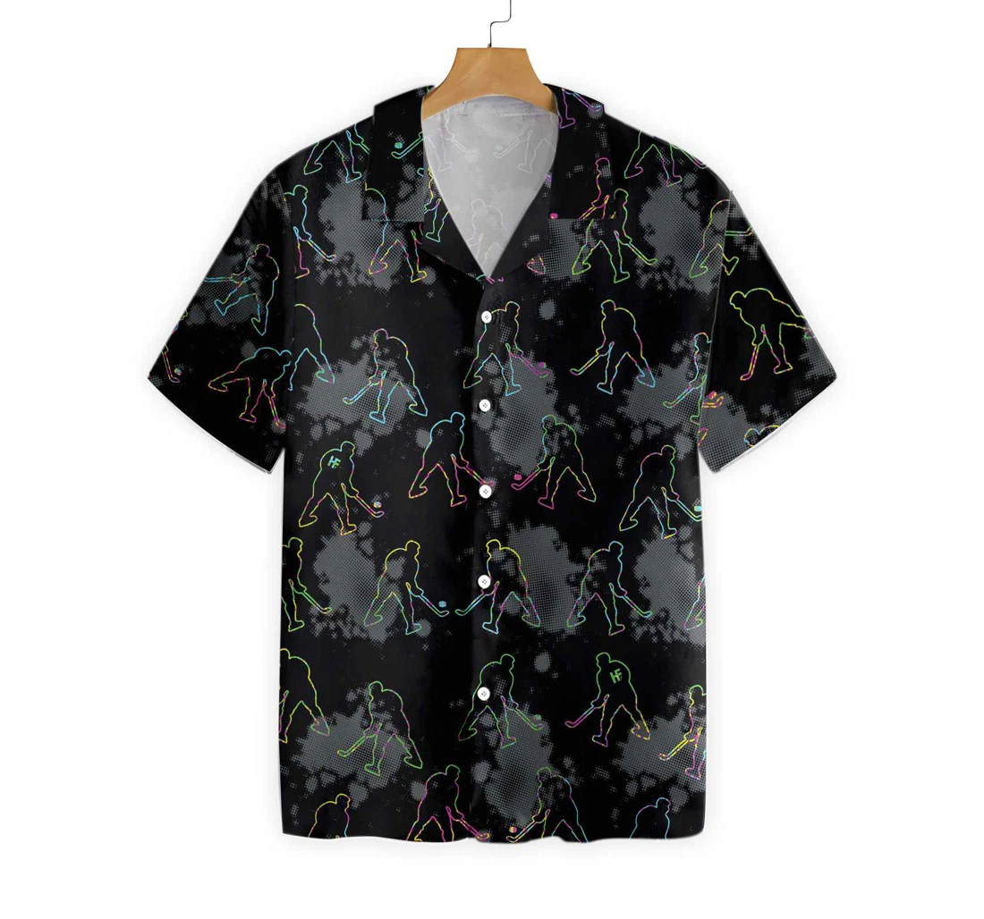 Grunge Pattern Boys Hockey Hawaiian Shirt, Button Up Aloha Shirt For Men, Women