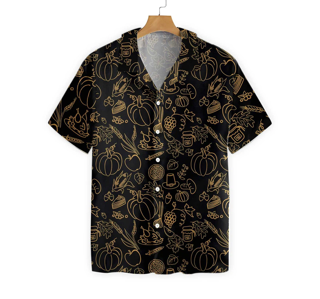 Cartoon Thanksgiving Pattern Hawaiian Shirt, Button Up Aloha Shirt For Men, Women