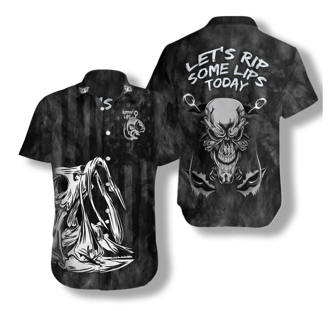 Rippin' Lips Skull Fish Skeleton Hawaiian Shirt, Button Up Aloha Shirt For Men, Women
