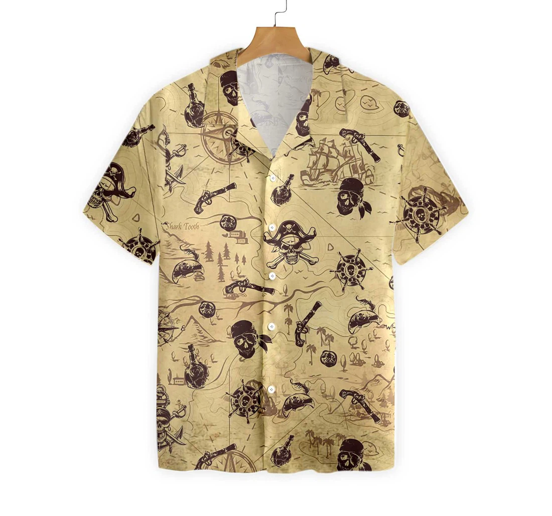 Pirate Pattern Hawaiian Shirt, Button Up Aloha Shirt For Men, Women