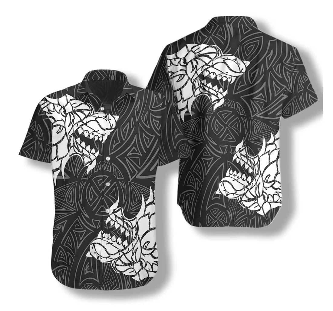 Viking Winter Wolf Rune Hawaiian Shirt, Button Up Aloha Shirt For Men, Women
