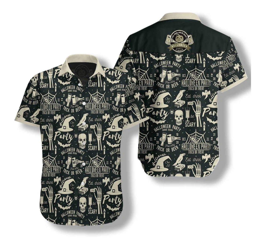 Retro Halloween Beer Party Hawaiian Shirt, Button Up Aloha Shirt For Men, Women