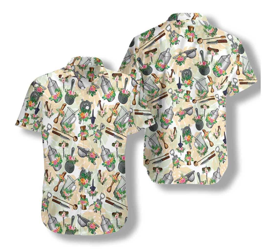 Bartender Equipments Hawaiian Shirt, Button Up Aloha Shirt For Men, Women
