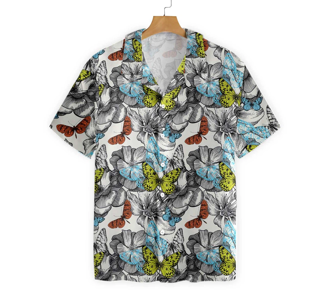 Flying Butterflies Hawaiian Shirt, Button Up Aloha Shirt For Men, Women
