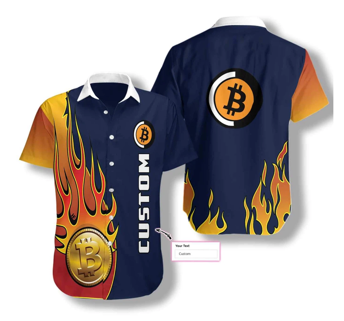 Personalized Name Bitcoin Logo Custom Hawaiian Shirt, Button Up Aloha Shirt For Men, Women