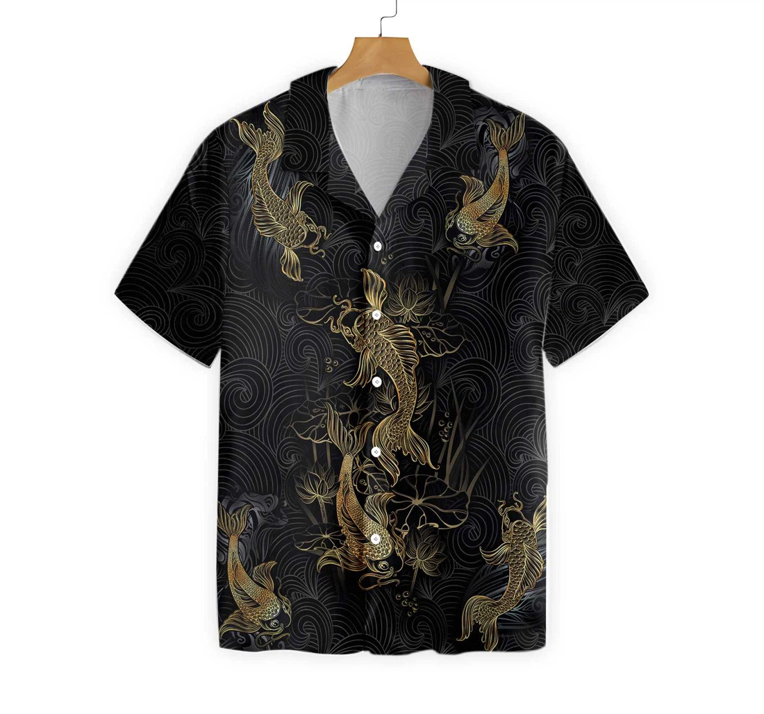 Golden Koi Fish On Waves Hawaiian Shirt, Button Up Aloha Shirt For Men, Women