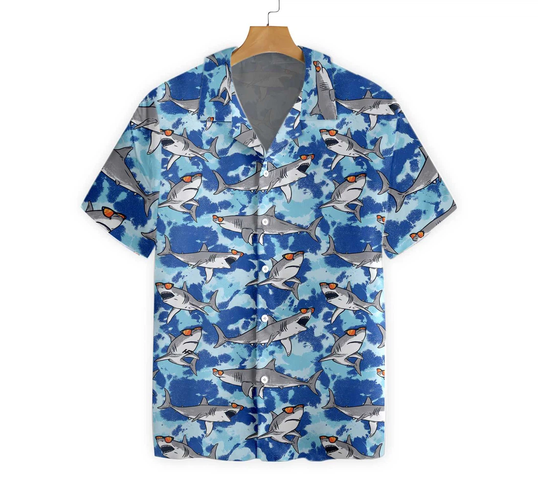 Tie Dye Sharks Wearing Sunglasses Hawaiian Shirt, Button Up Aloha Shirt For Men, Women