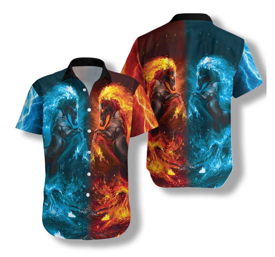 Water And Fire Horse Hawaiian Shirt, Button Up Aloha Shirt For Men, Women