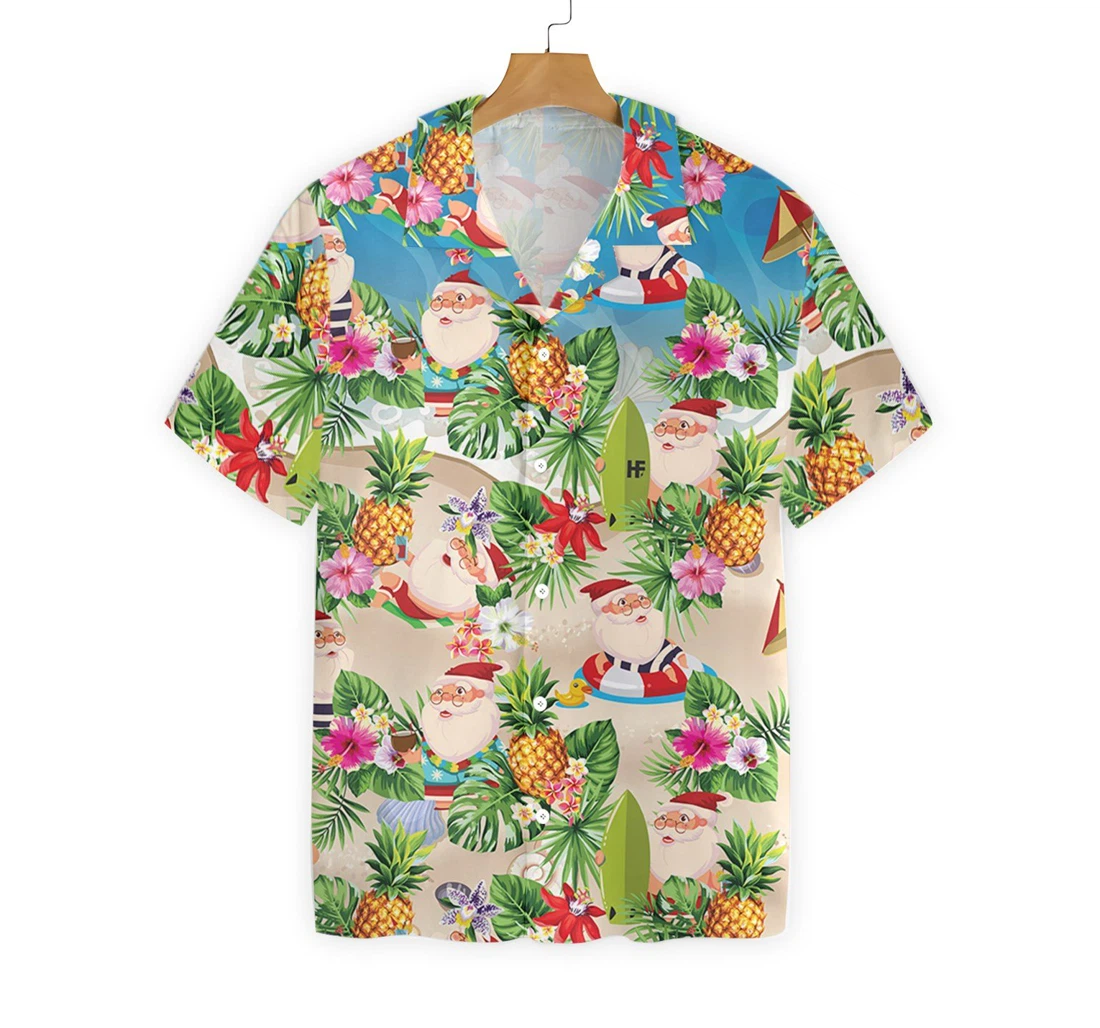 Pineapple Santa Claus Hawaiian Shirt, Button Up Aloha Shirt For Men, Women