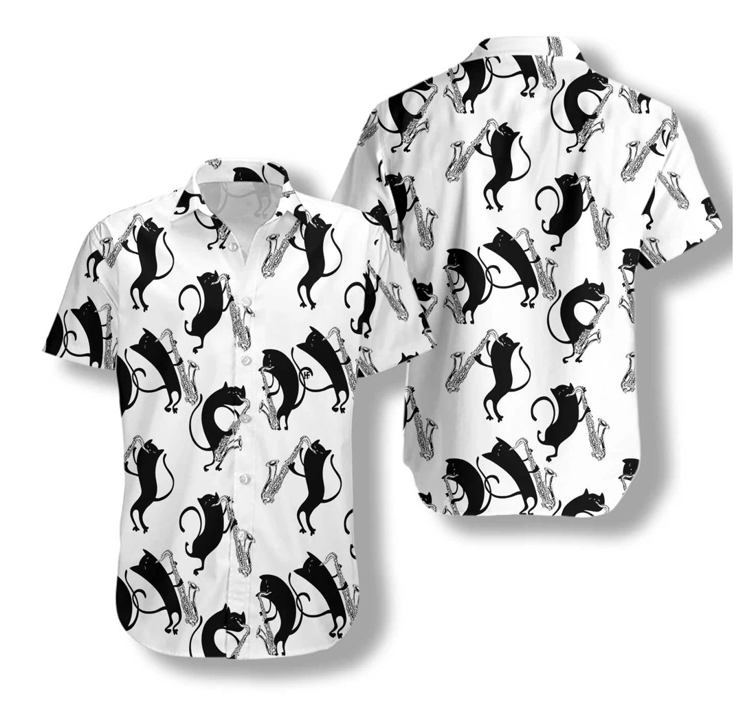 Cats Play Saxophone Hawaiian Shirt, Button Up Aloha Shirt For Men, Women