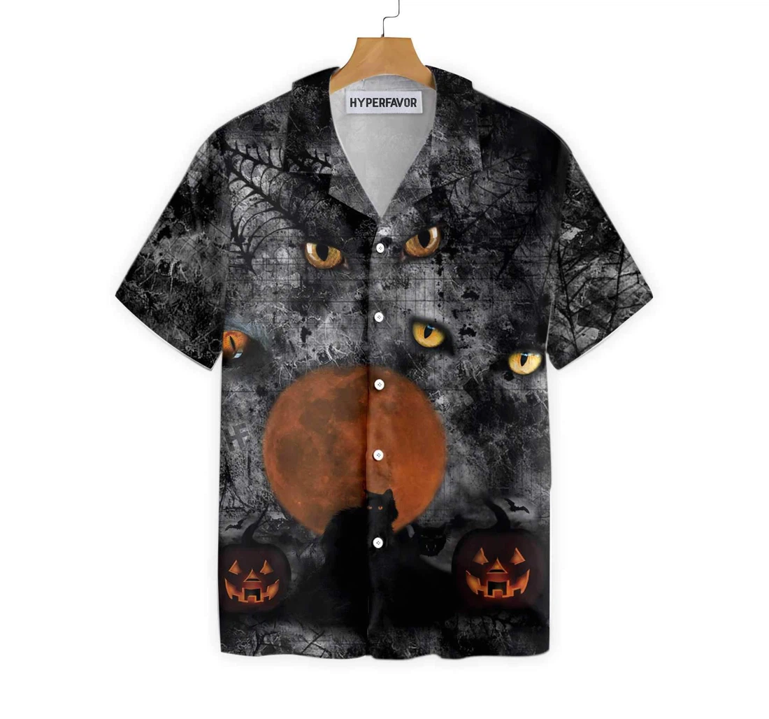 Black Cat Halloween Hawaiian Shirt, Button Up Aloha Shirt For Men, Women