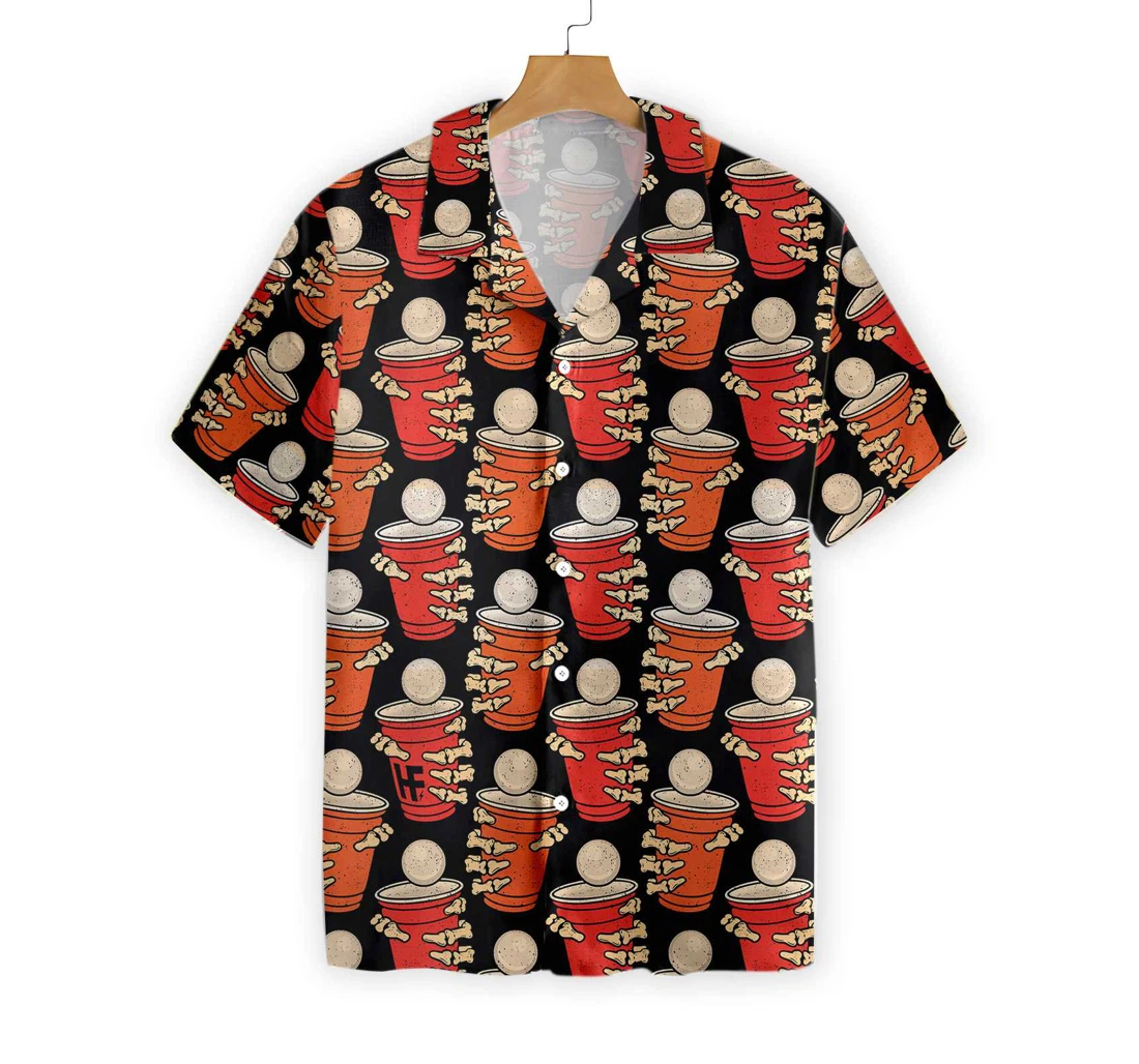 Beer Pong Halloween Party Hawaiian Shirt, Button Up Aloha Shirt For Men, Women