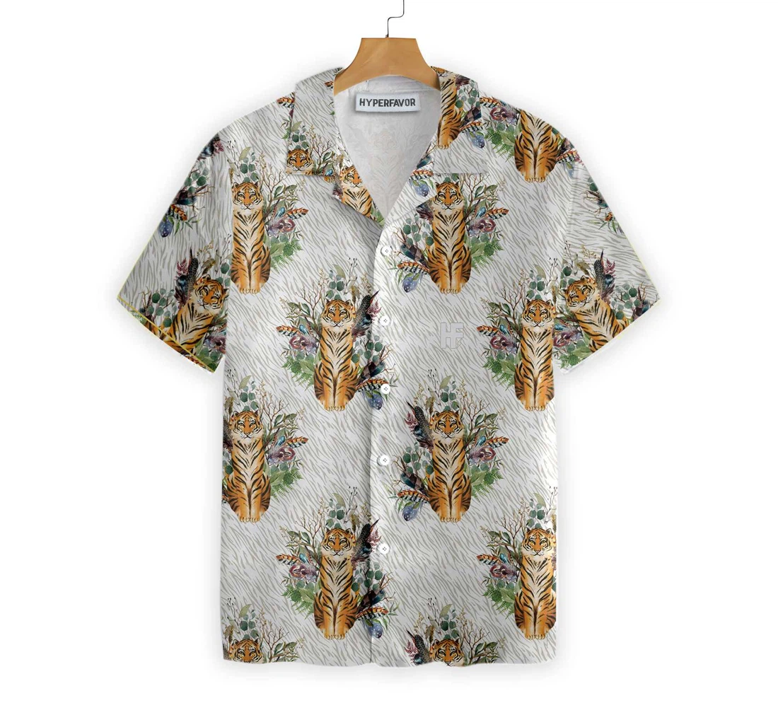 Boho Tiger Hawaiian Shirt, Button Up Aloha Shirt For Men, Women