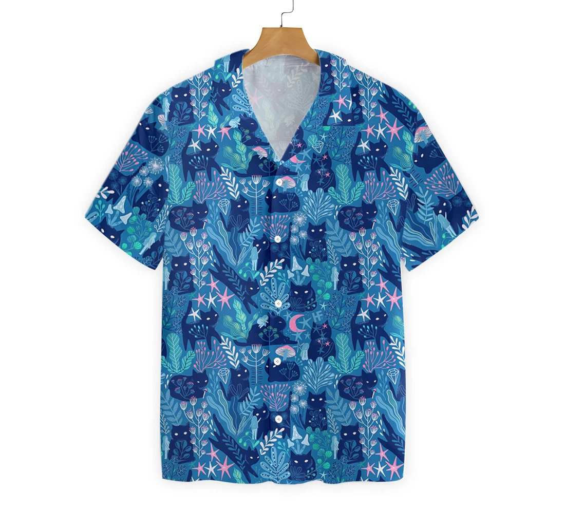 Meowgical Pattern Hawaiian Shirt, Button Up Aloha Shirt For Men, Women