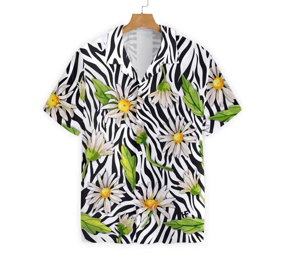 Daisy Zebra Watercolor Painting Art Hawaiian Shirt, Button Up Aloha Shirt For Men, Women