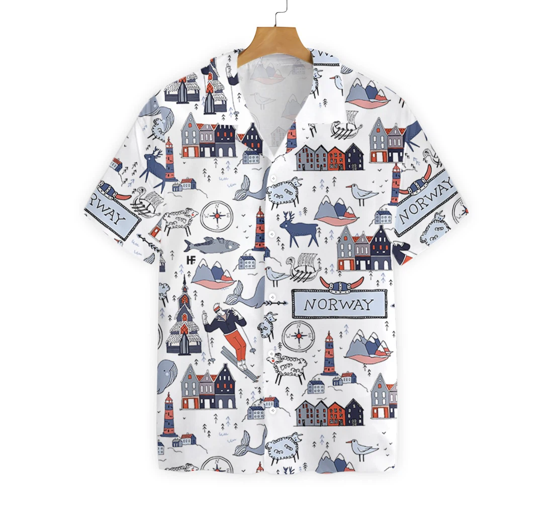 I Love Norway Doodle Hawaiian Shirt, Button Up Aloha Shirt For Men, Women