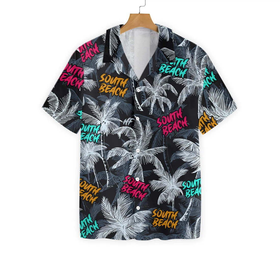 South Beach Coconut Tree Seamless Hawaiian Shirt, Button Up Aloha Shirt For Men, Women