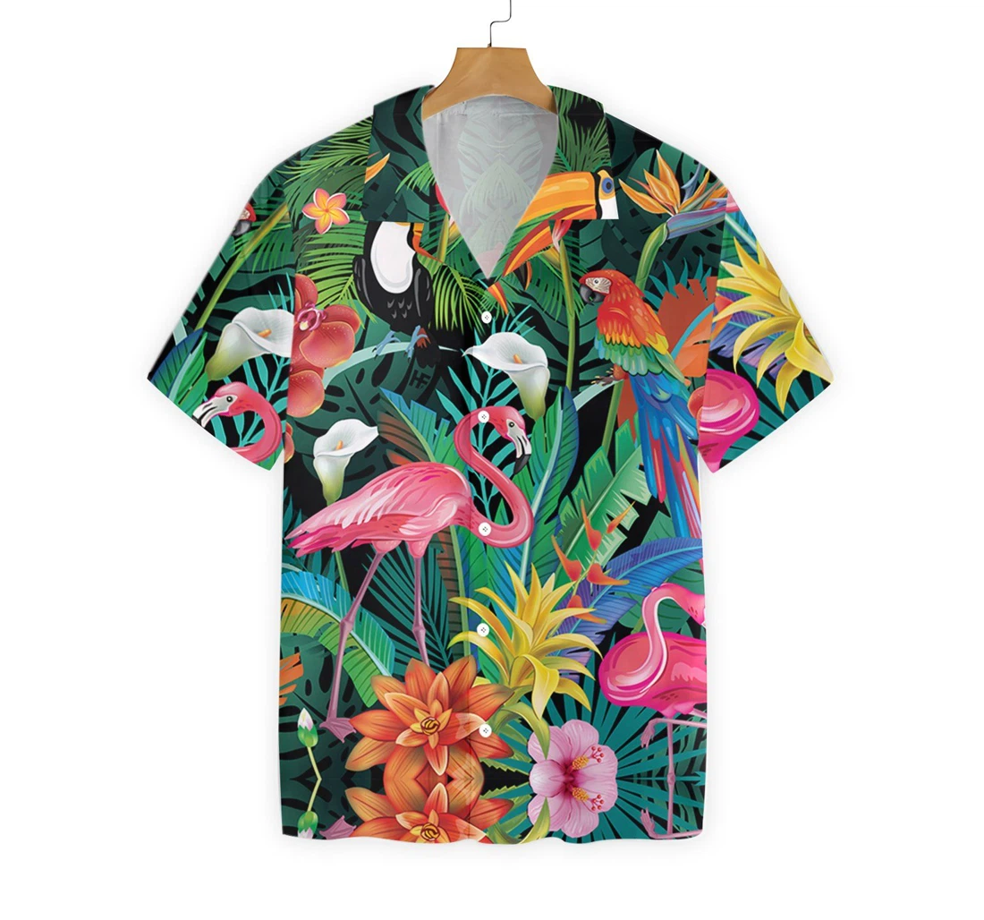 Flamingo Hawaiian Shirt, Button Up Aloha Shirt For Men, Women