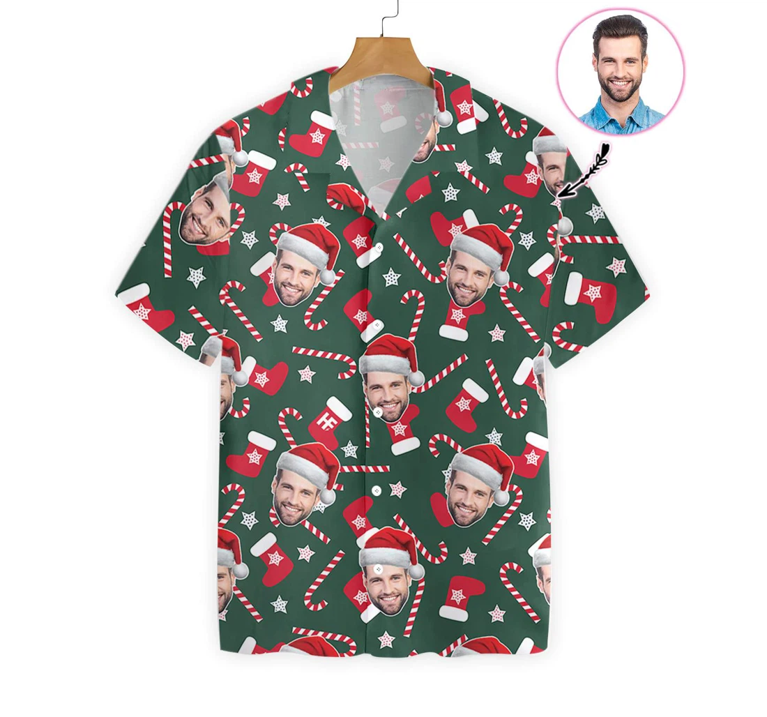 Funny Custom Face Christmas Pattern Seamless Custom Hawaiian Shirt, Button Up Aloha Shirt For Men, Women