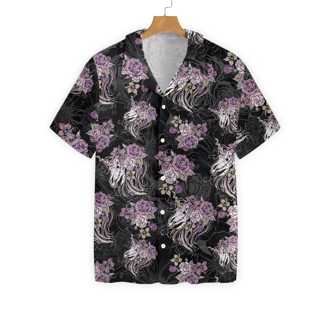 Unicorn Skull Flowers Hawaiian Shirt, Button Up Aloha Shirt For Men, Women