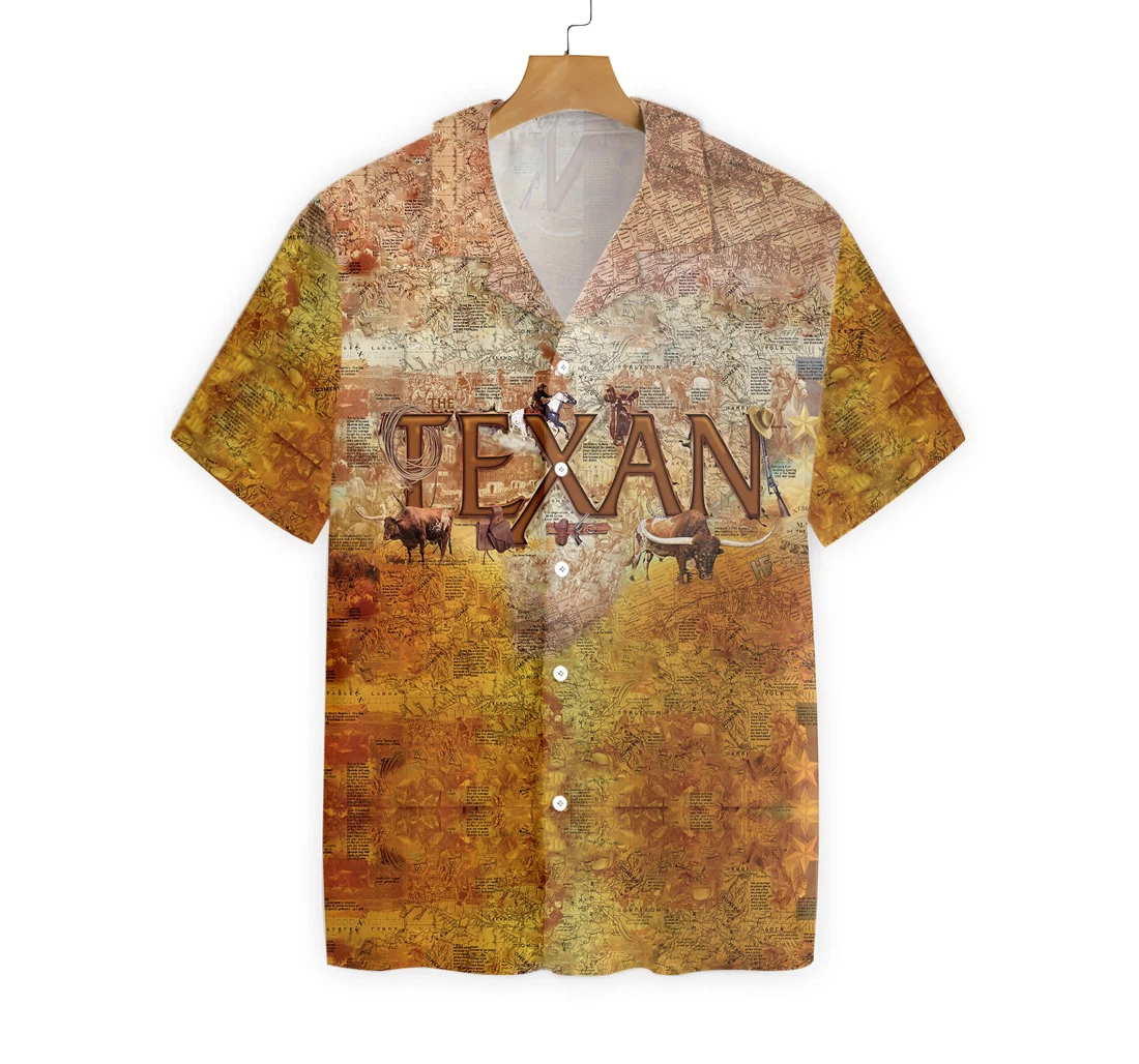 Patriotic Texas Texan, Unique Longhorns And Map Pattern Texas Home Proud Texas Hawaiian Shirt, Button Up Aloha Shirt For Men, Women