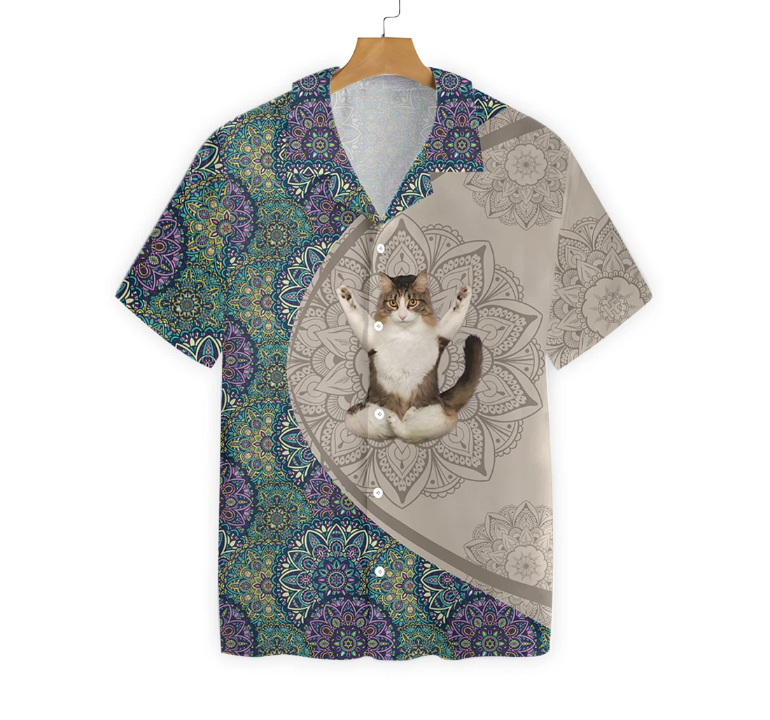 Cat Yoga Hawaiian Shirt, Button Up Aloha Shirt For Men, Women